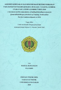 ASSESMEN KERUSAKAN DAN REKOMENDASI METODE PERBAIKAN PADA BANGUNAN MASJID QOMARUL HUDA KEC. TANJUNG, LOMBOK UTARA PASCA GEMPA LOMBOK TAHUN 2018