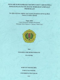 Image of PENGARUH PENAMBAHAN RUMPUT DAN VARIASI POLA PEMASANGAN PAVING BLOCK TERHADAP LIMPASAN PERMUKAAN